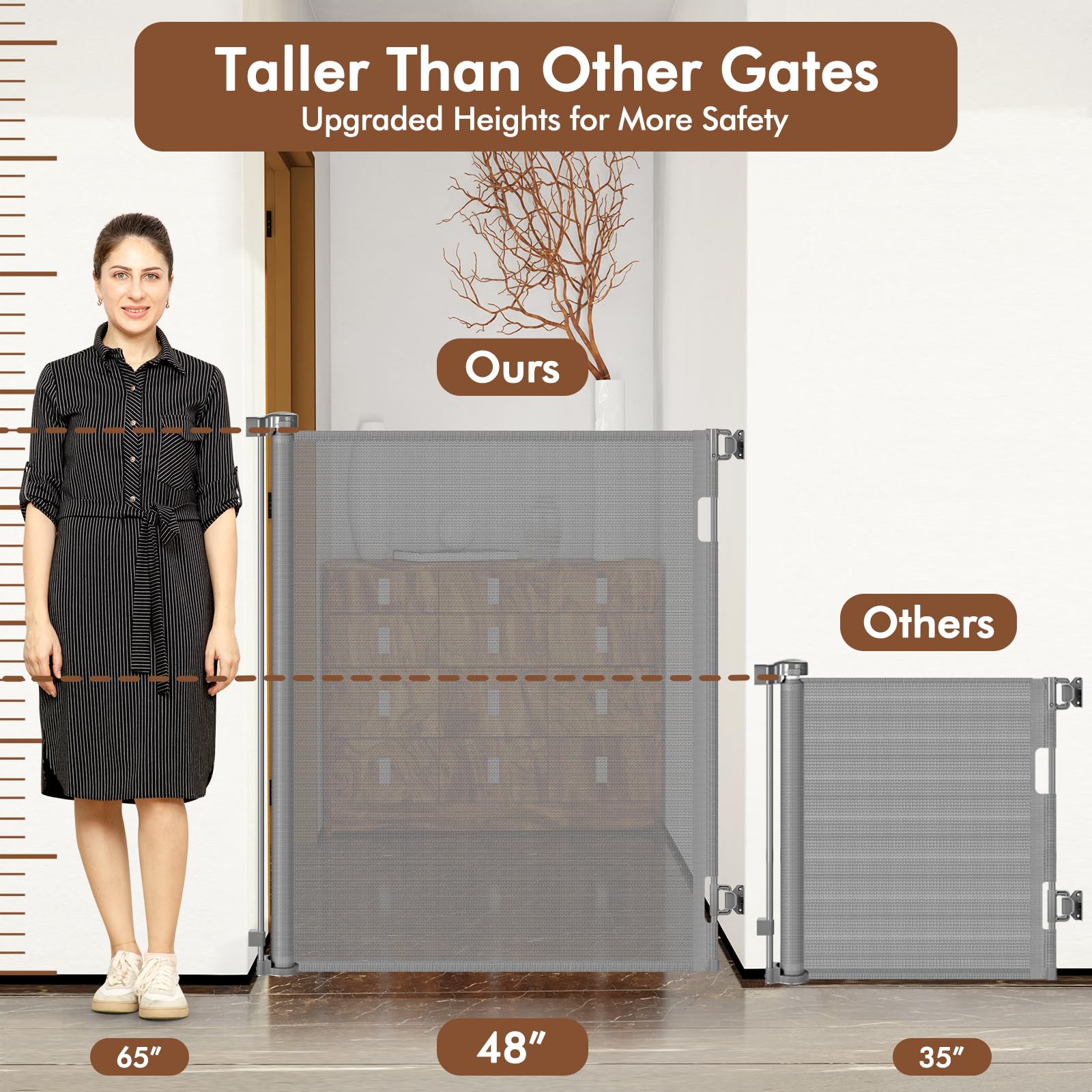 Bingguz retractable mesh gate shown with one-hand operation for busy moments