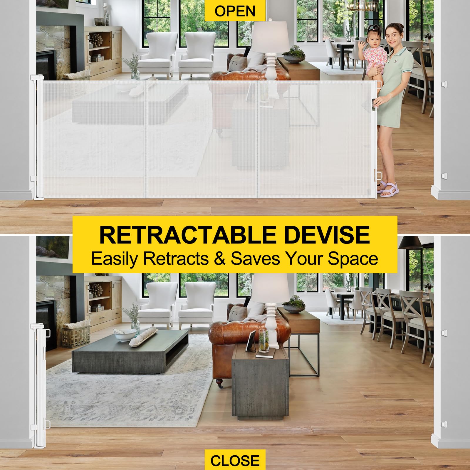 Bingguz retractable gate saves space by rolling away when not in use.