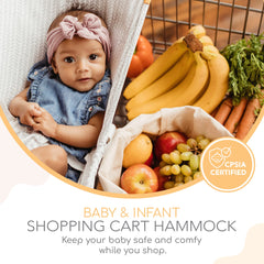 Binxy Baby Shopping Cart Hammock clip-in system keeps baby elevated from dirty surfaces