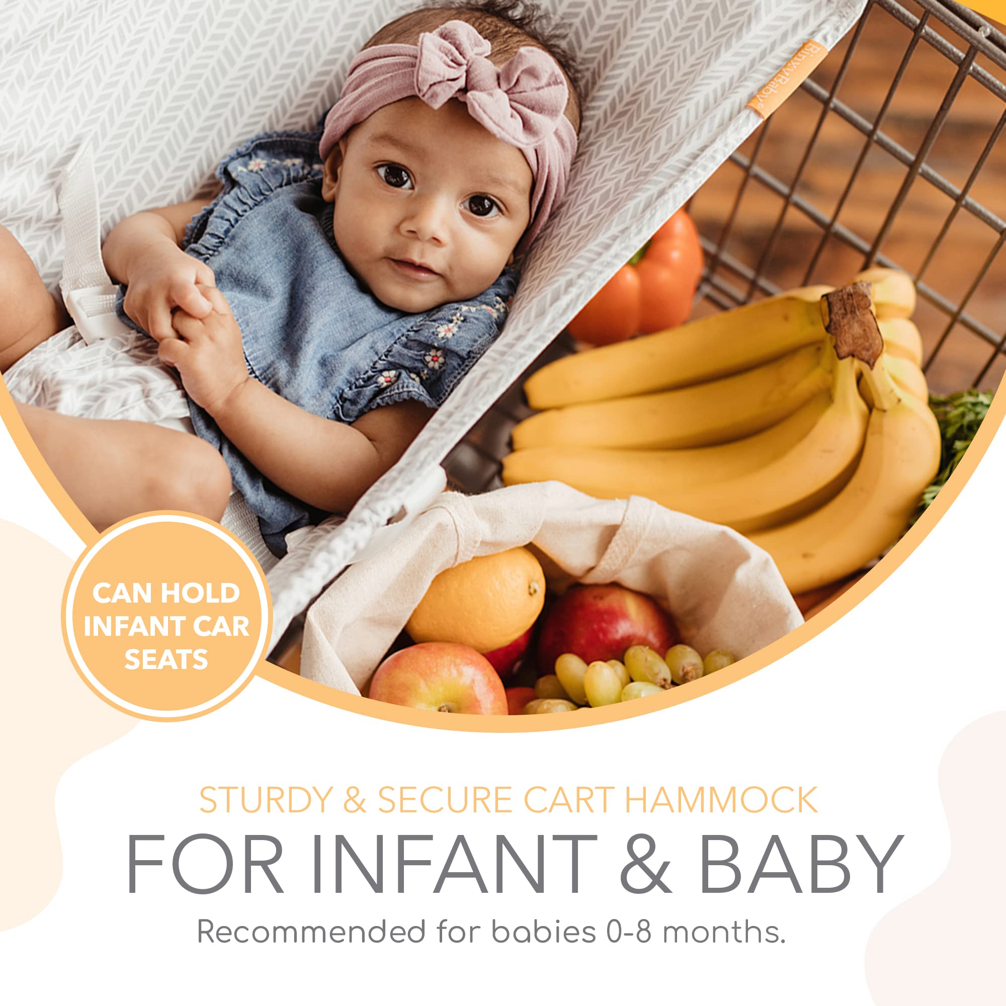 Binxy Baby Shopping Cart Hammock works with most infant car seats without removal