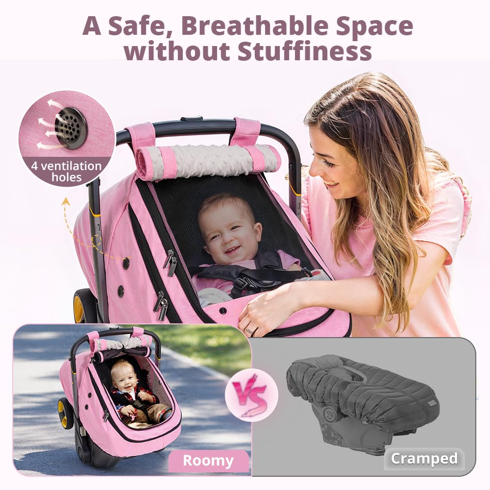 Bioby pink car seat cover with mesh window for watching baby and airflow