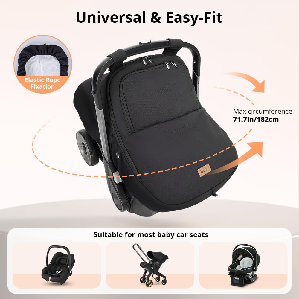 Bioby Winter Car Seat Cover three-layer design keeps baby warm on winter trips.