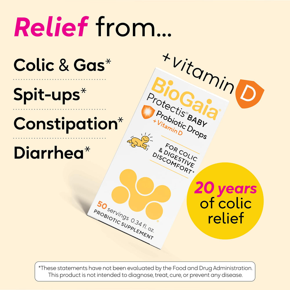 BioGaia Baby Probiotic Drops close-up showing dosing for infant feeding comfort.