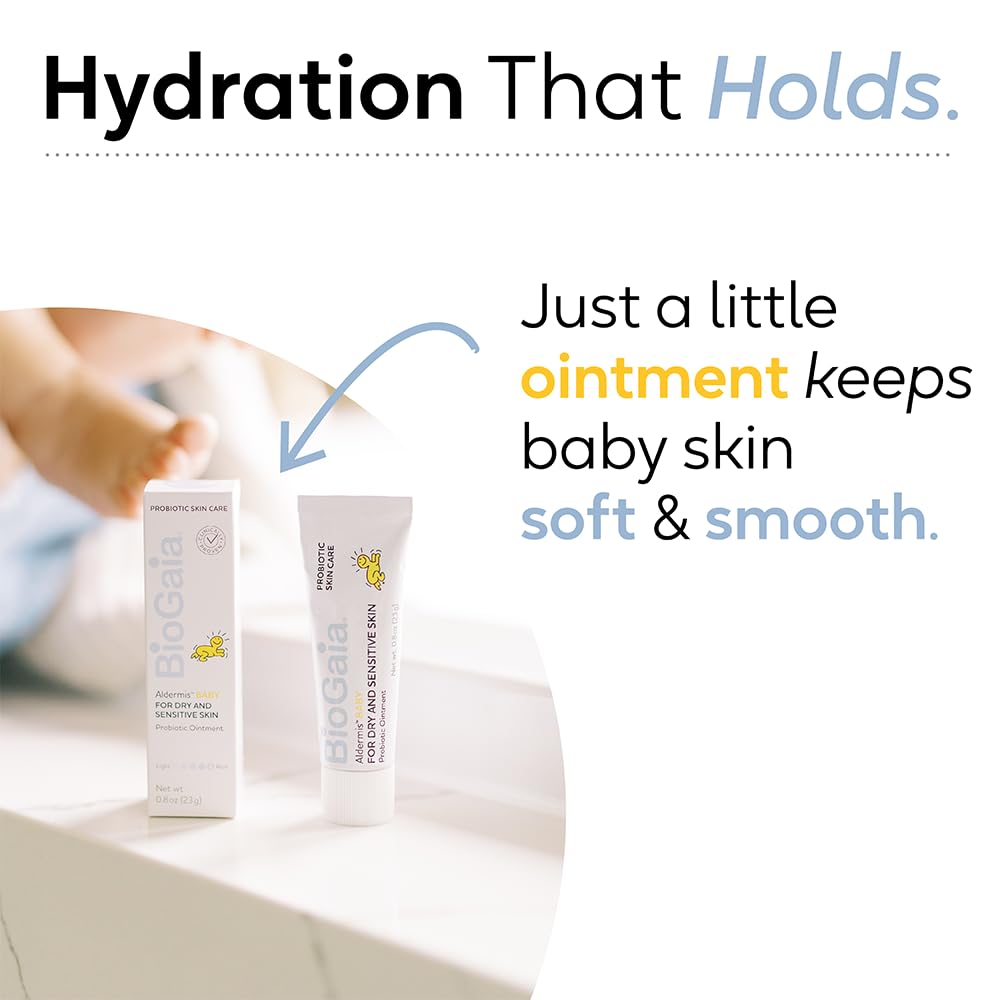 BioGaia Baby Probiotic Ointment on cheek during application for sensitive skin care.