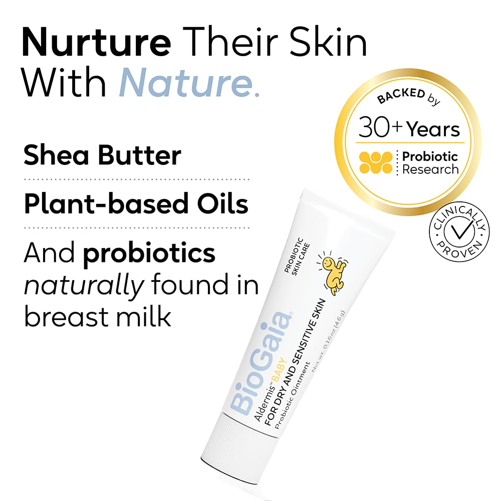 BioGaia Baby Probiotic Ointment plant-based oils illustration highlighting nourishing skin barrier.