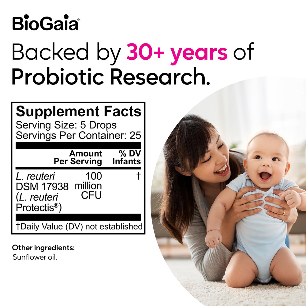 BioGaia Protectis infant care routine shown alongside feeding