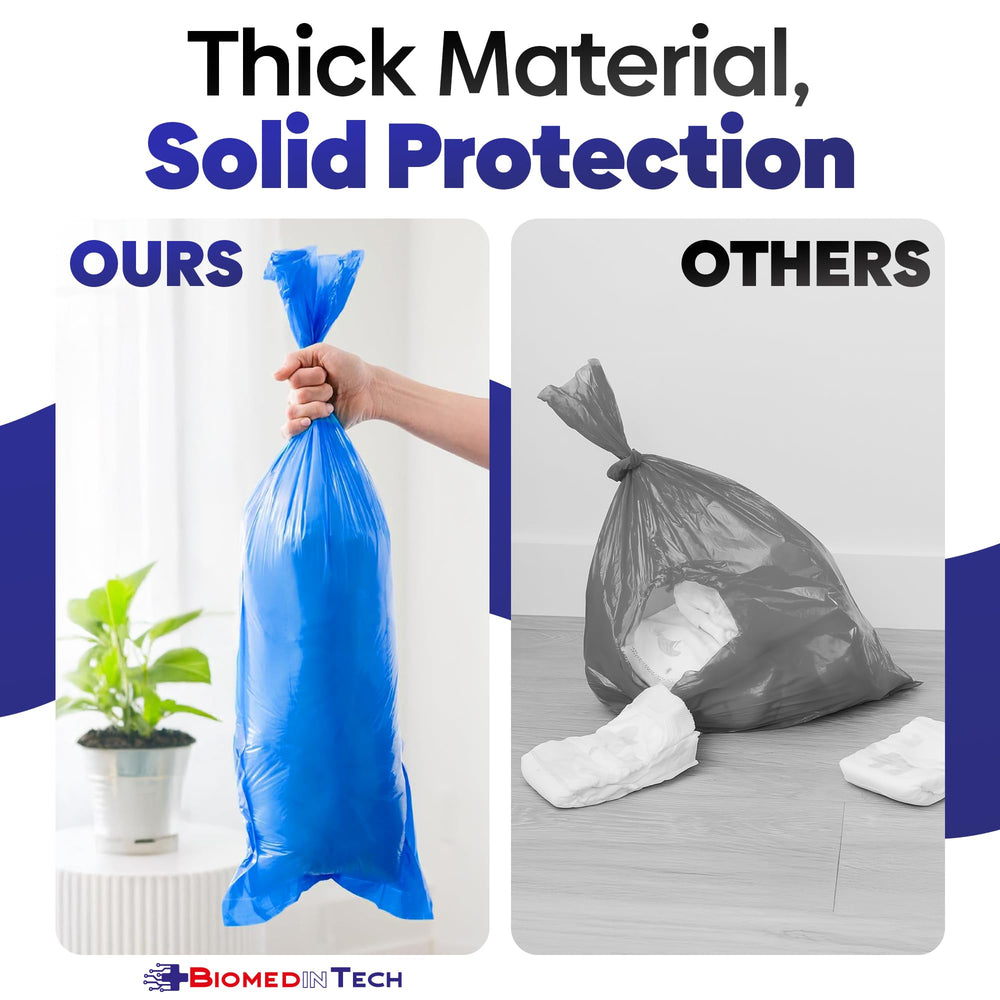 Biomedintech talcum-scented bags for extra freshness during changes.