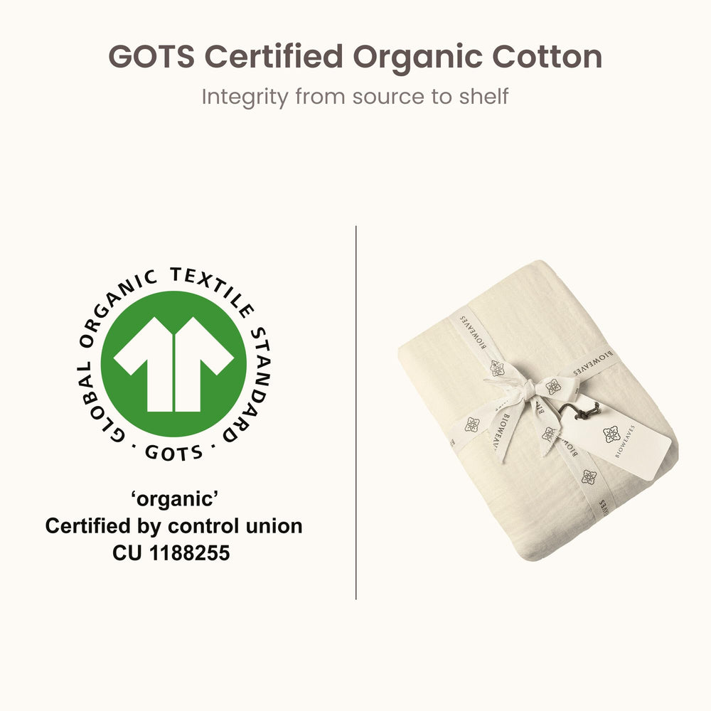 Bioweaves natural crib sheet showcases organic cotton and chemical-free comfort.