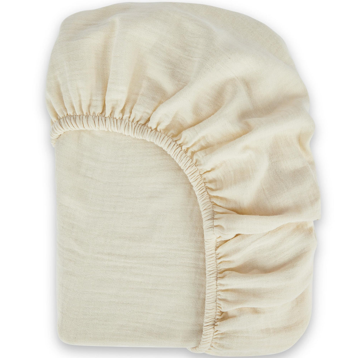 Bioweaves organic muslin crib sheet close-up shows soft breathable texture for delicate baby skin.