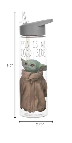 Bioworld Good Side Baby Yoda Mandalorian Tritan water bottle top-rack dishwasher safe for easy care