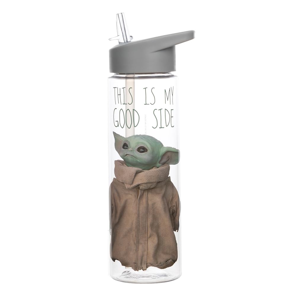 Bioworld Good Side Baby Yoda Mandalorian Tritan water bottle front view for daily hydration