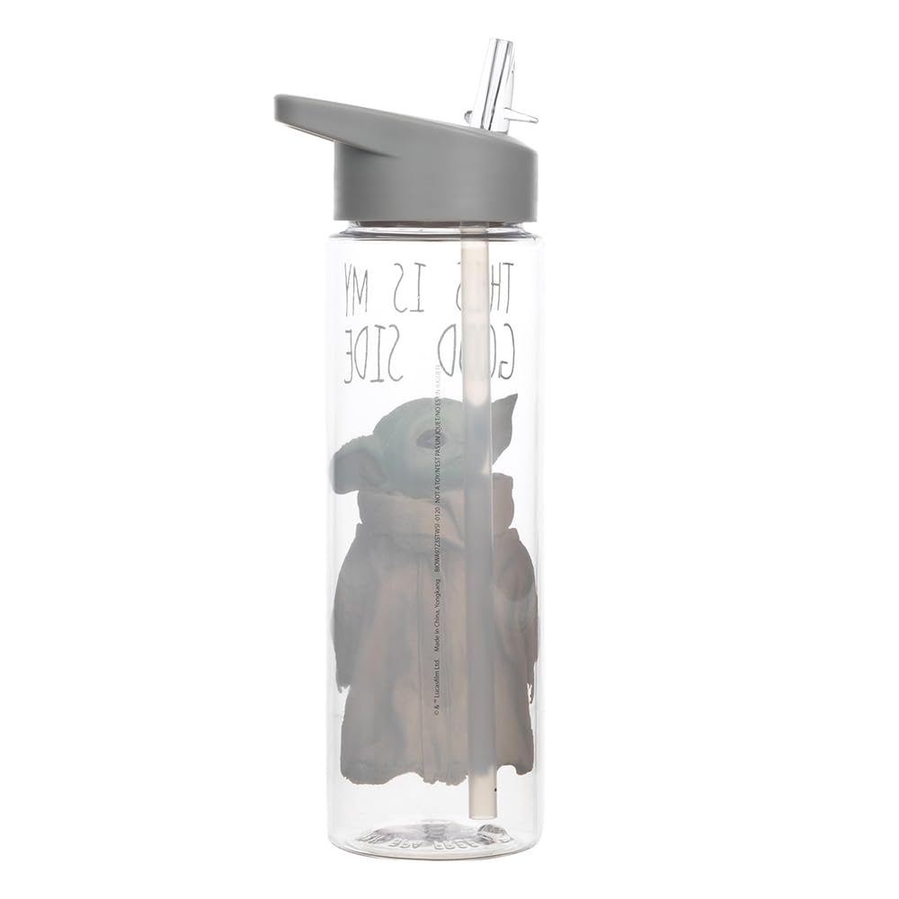 Bioworld Good Side Baby Yoda Mandalorian Tritan water bottle side design shows bold print