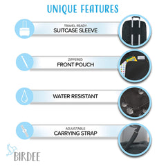 Birdee booster seat bag featuring water-resistant nylon to shield from moisture