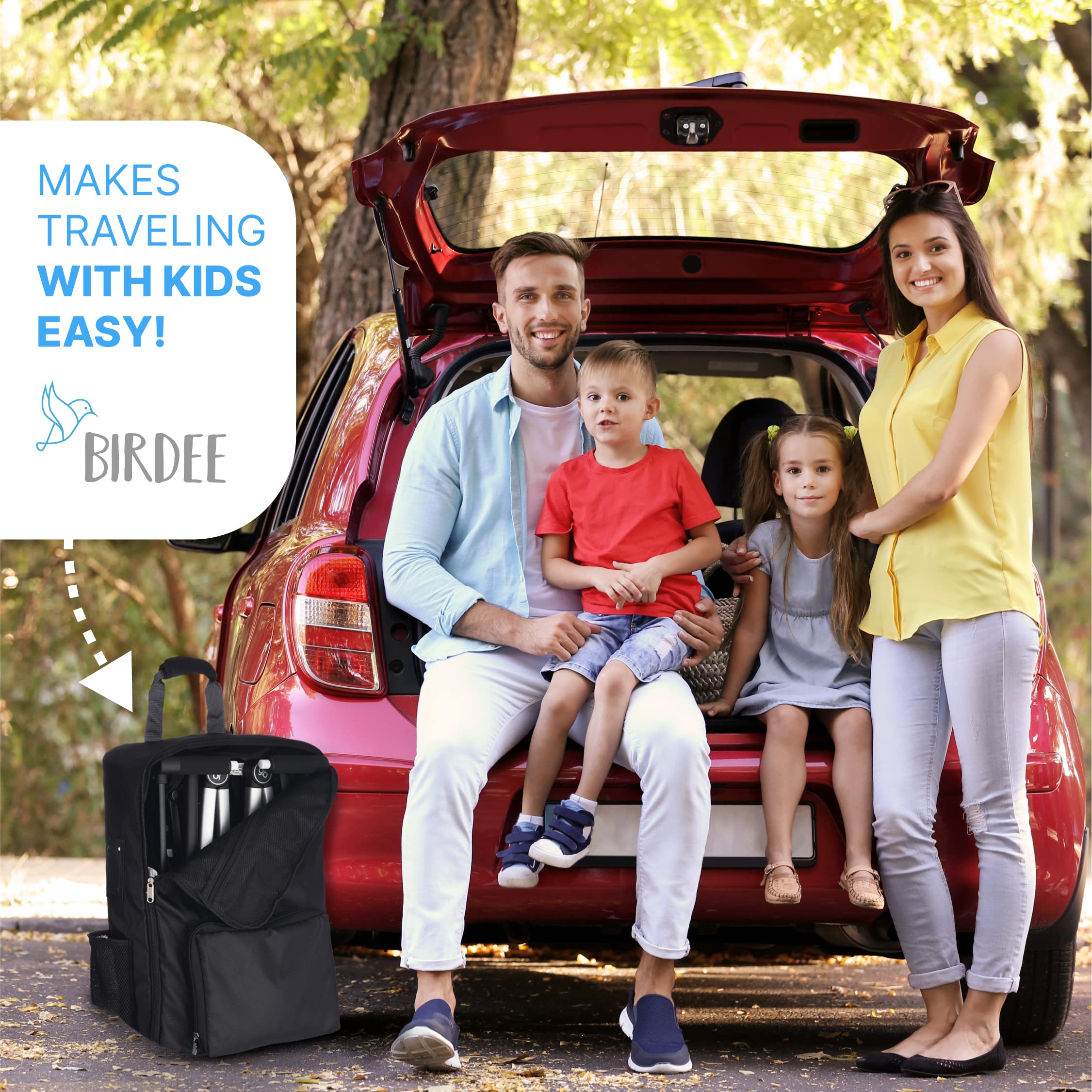 Birdee stroller bag foldable pouch shows compact storage after use.