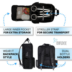 Birdee stroller bag water-resistant material protects gear in rain.