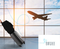 Birdee travel bag attached to rolling luggage showing hands-free mobility