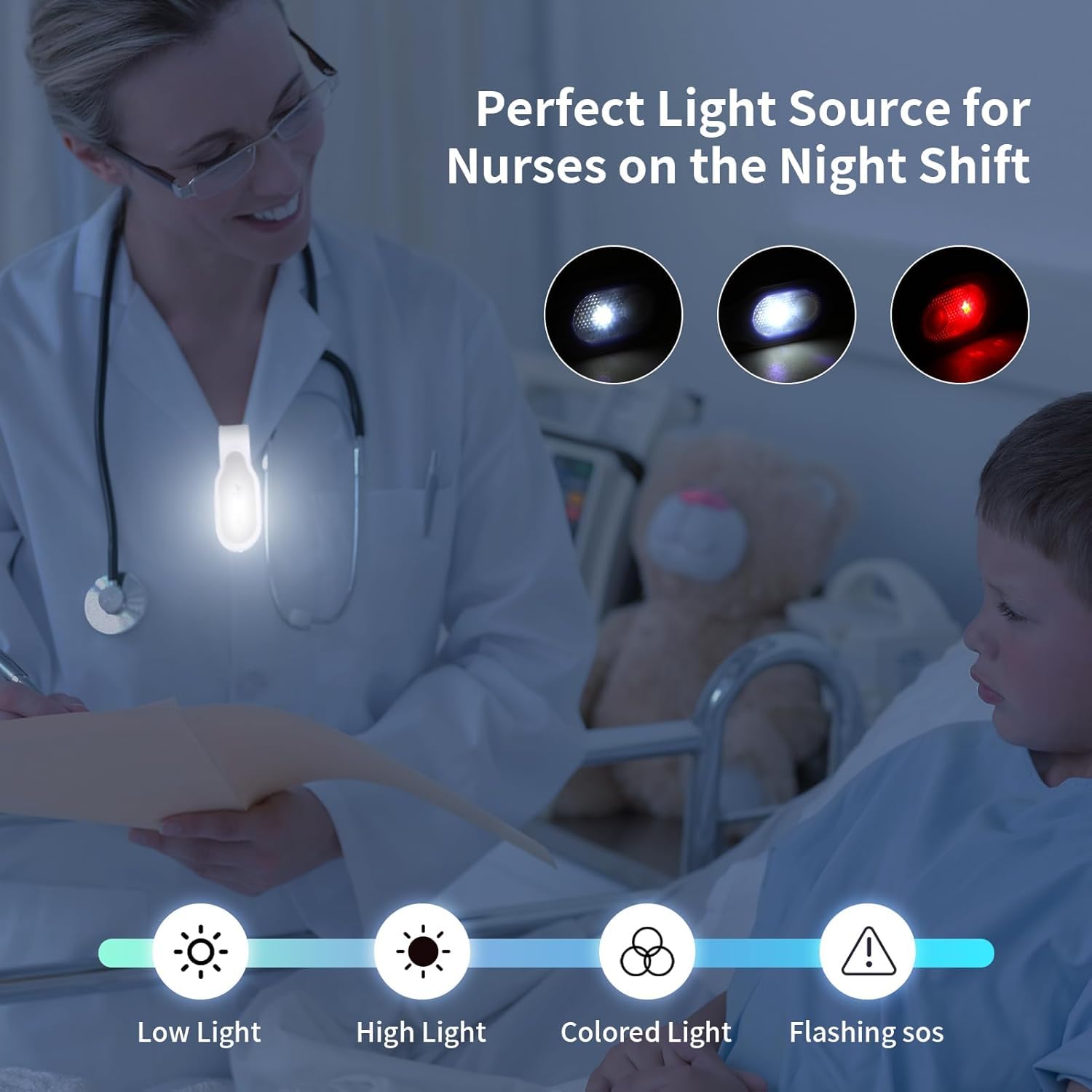 BirkinHOME nurse light clipped to scrub showing secure clip for night shifts.