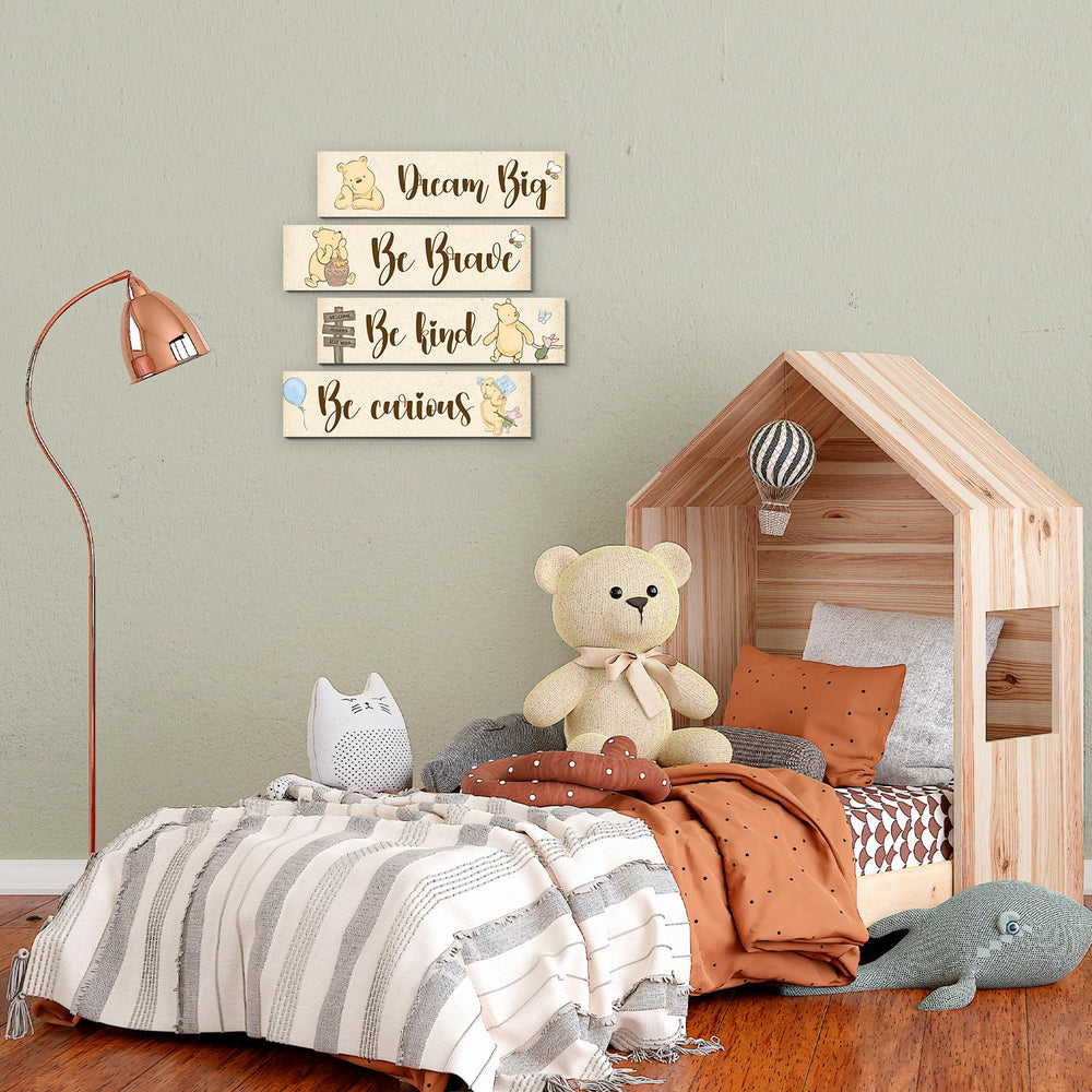 BirtDerr wooden Winnie art prints provide durable decor for kids' spaces.