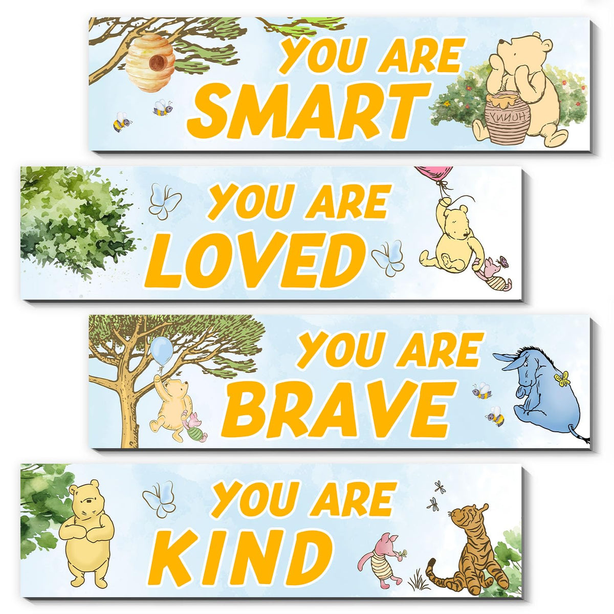 BirtDerr Winnie sign wall art collection adds playful nursery charm.