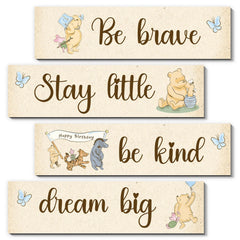 BirtDerr Winnie 4pc wall decor set brightens nursery with playful Pooh characters.