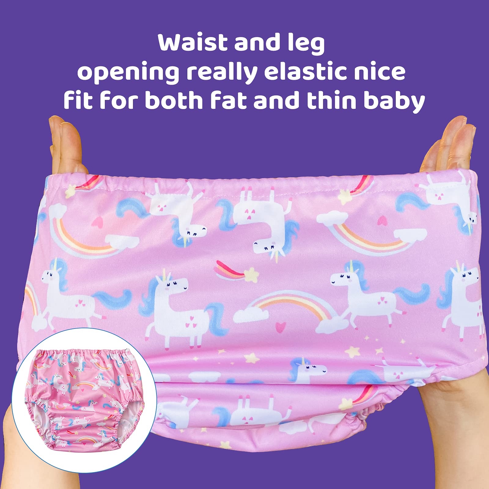 BISENKID elastic waist waterproof swim diaper cover ensures secure fit.