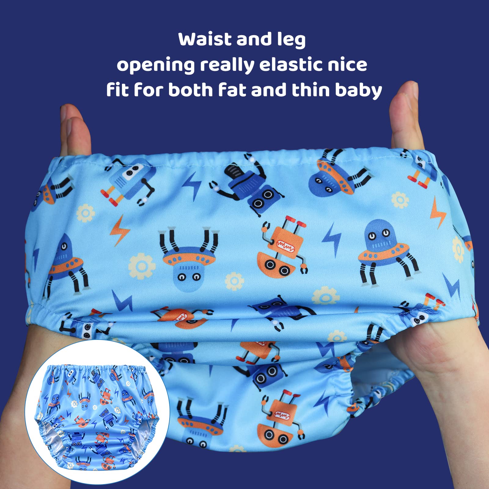 BISENKID rubber overpants showing elastic leg openings for secure fit and comfort.