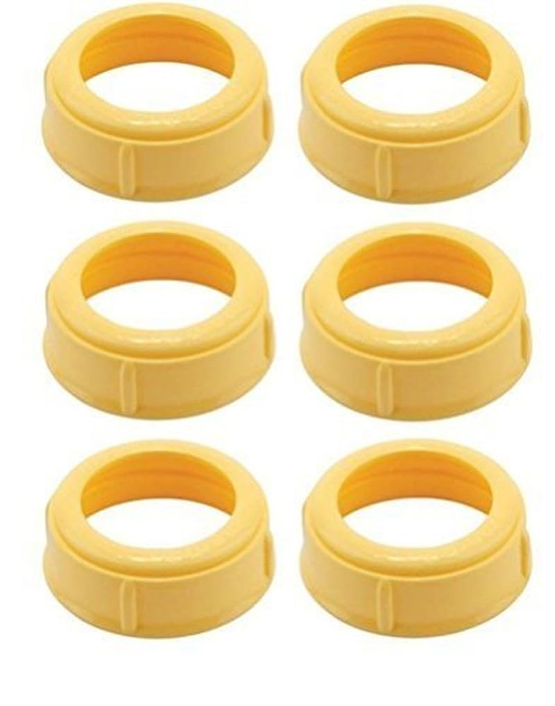 Bitybean yellow Medela wide-base collar ring on bottle for mess-free feeding