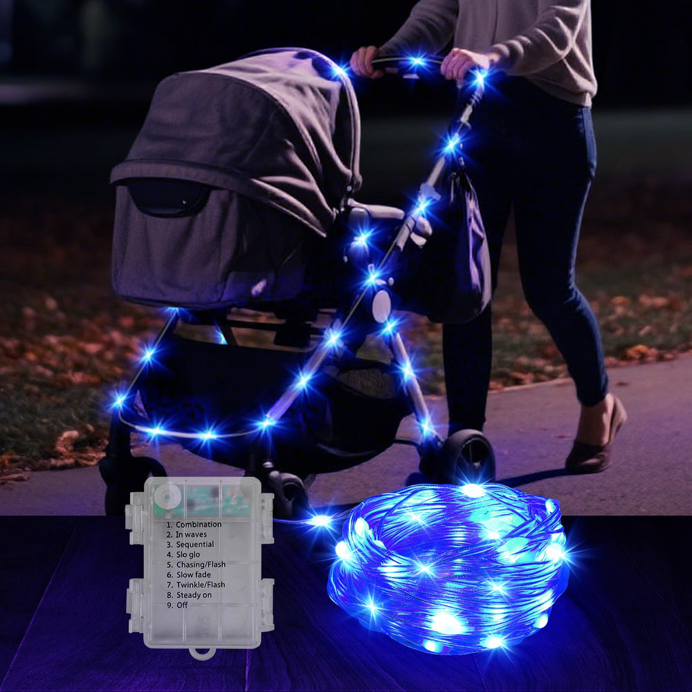 Biubee stroller lights 16-4ft blue light string enhances nighttime visibility for safe walks