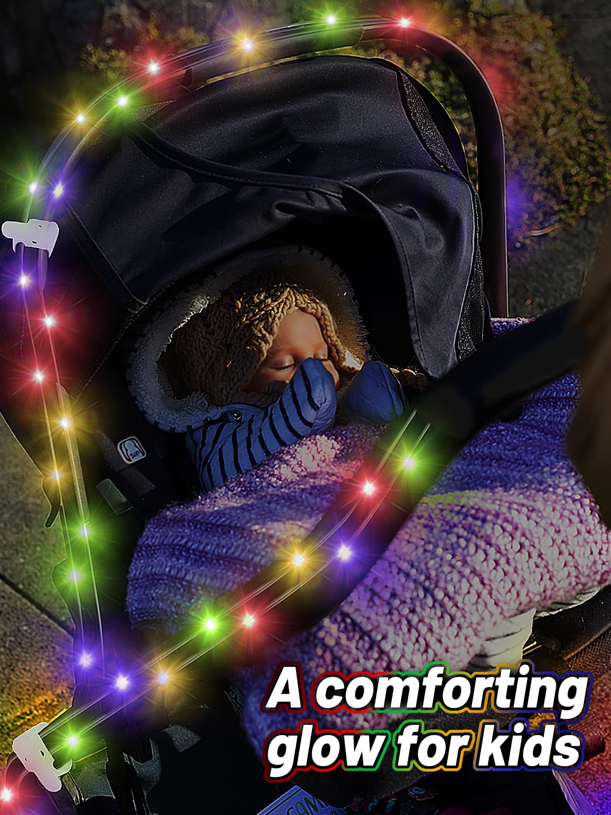 Biubee multicolor option enhances visibility during evening stroller strolls.