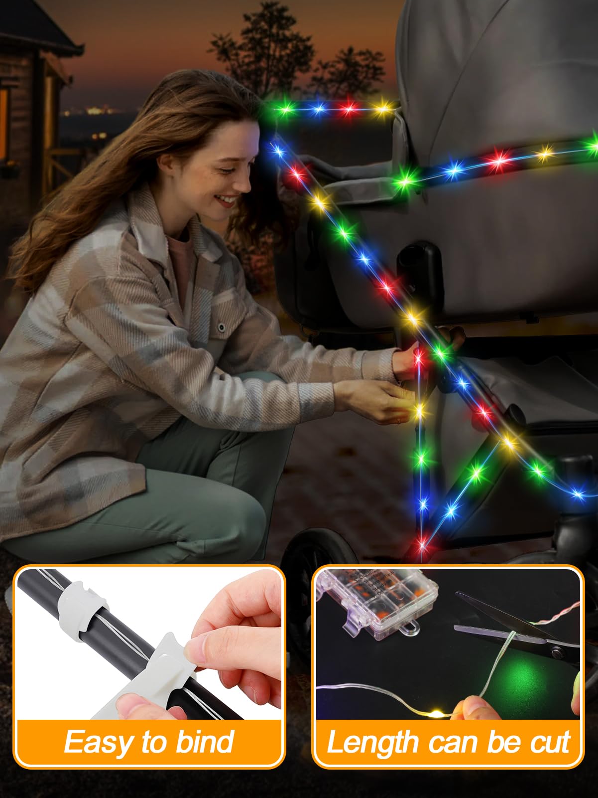 Biubee stroller lights illuminate night walks for better awareness.