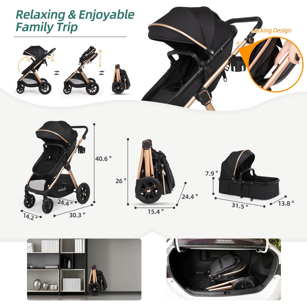 BIUSIKAN 6-in-1 stroller adjustable handlebar fits parents of all heights.