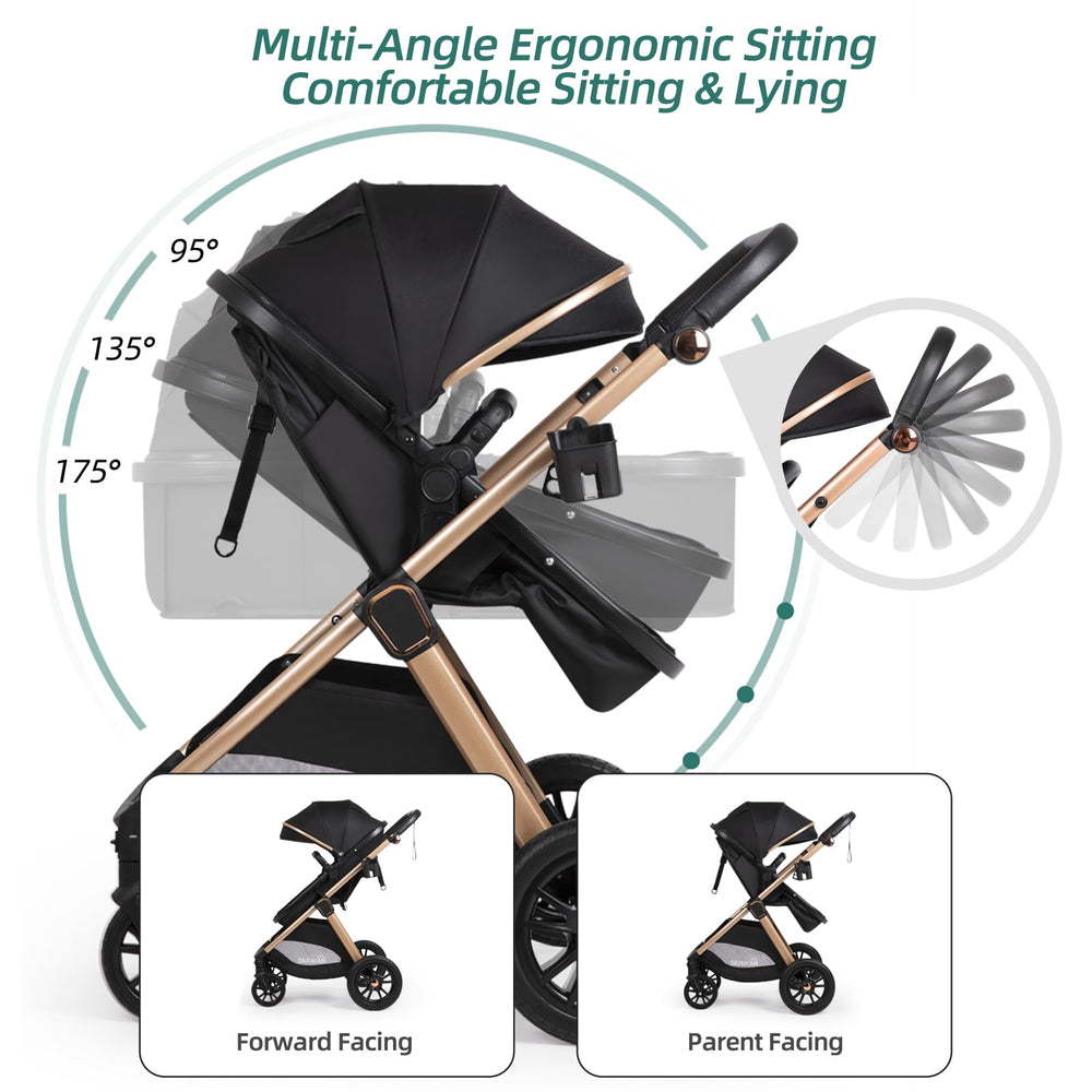 BIUSIKAN 6-in-1 stroller large storage basket for diapers and gear.