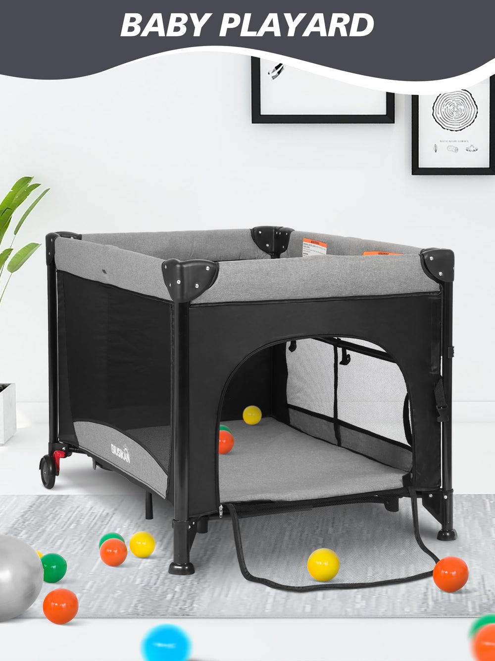 BIUSIKAN Baby Bassinet playard layout with ample space for play