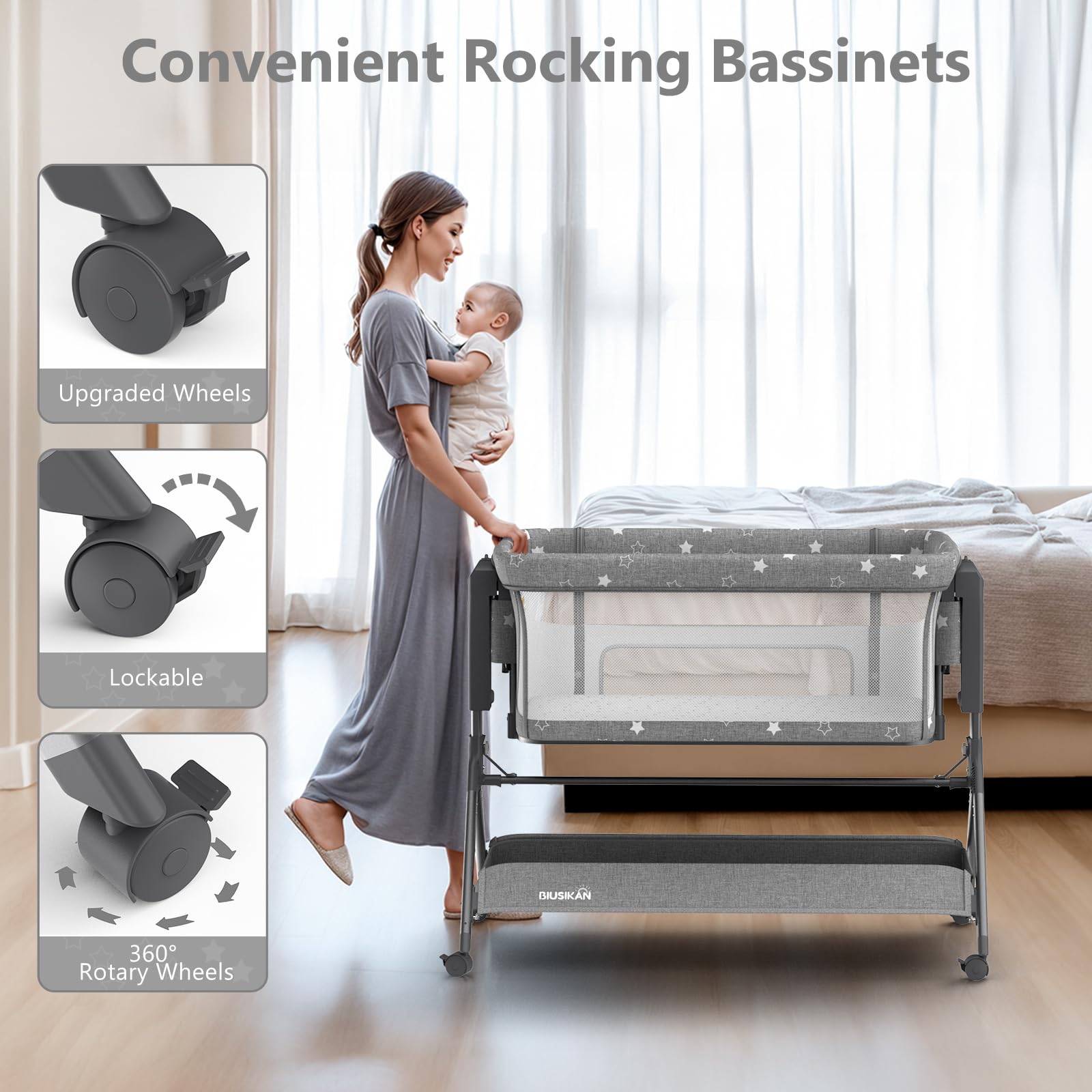 BIUSIKAN bassinet easy-assembly design for quick setup and portability.