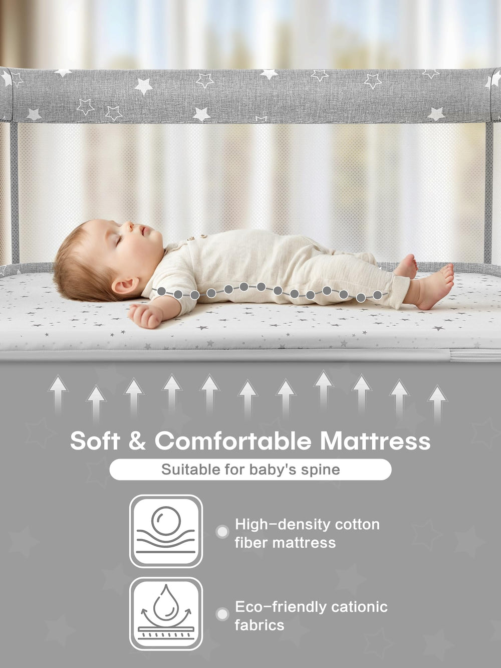 BIUSIKAN Bassinet height-adjustment demonstrates six settings for fitting different beds.