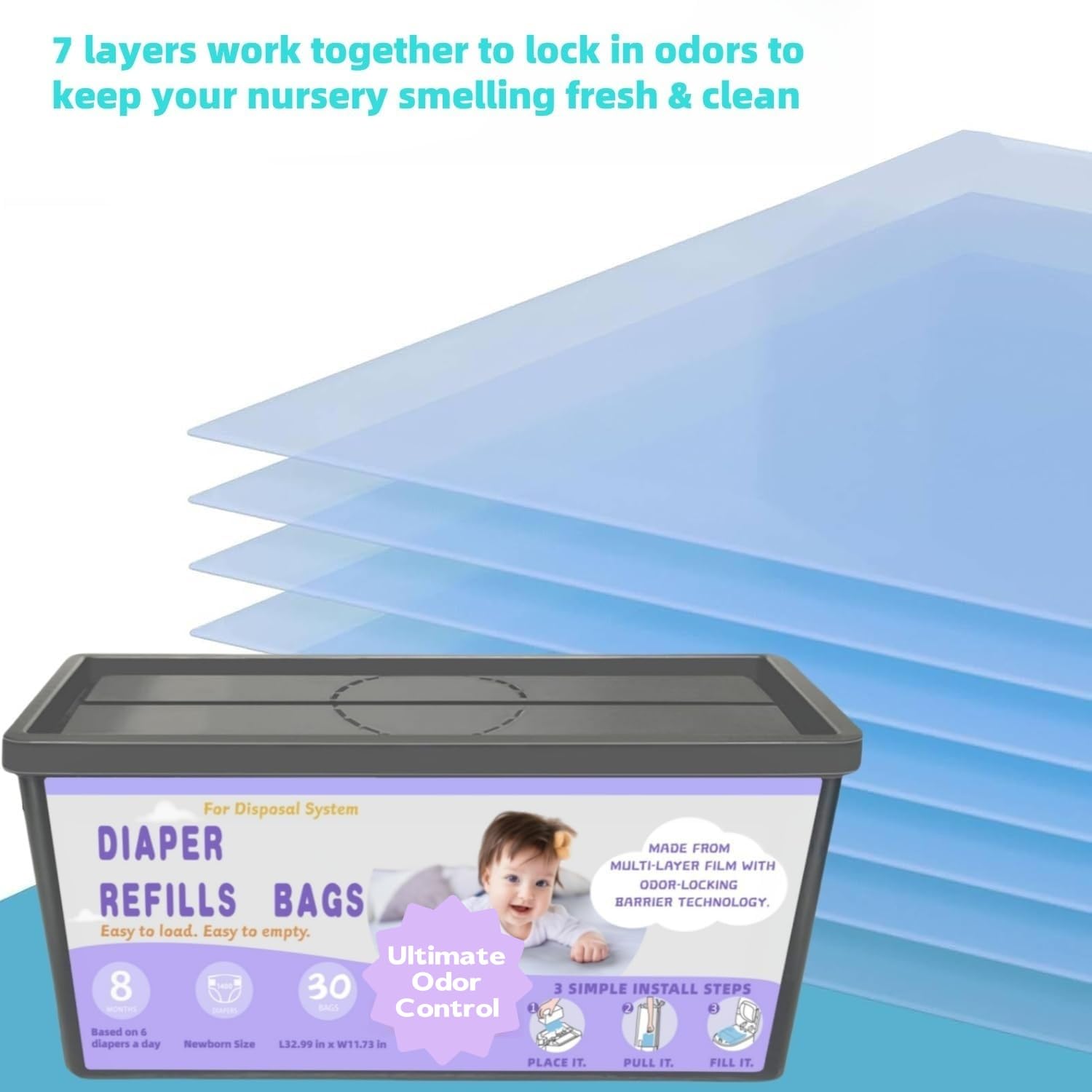 Biuskuku easy-load no-knot design simplifies diaper bag replacement