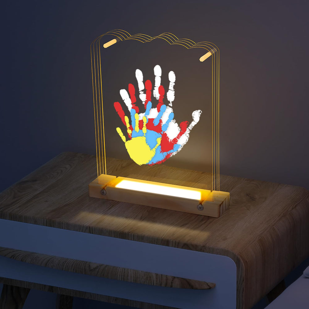 Bixinyo family-handprint-kit LED base creates a lasting family keepsake for home display.