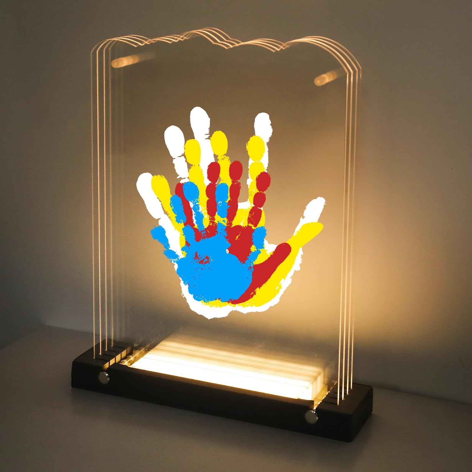 Bixinyo Family Handprint Kit light base showing durable wood craftsmanship for keepsakes