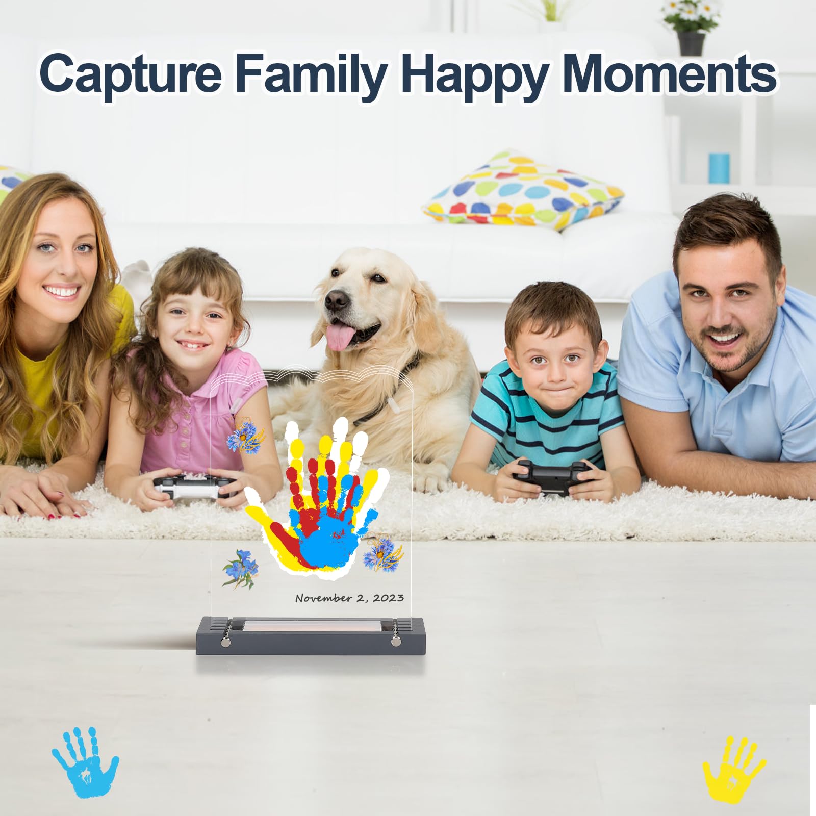 Bixinyo Handprint Kit night light on for warm nursery ambiance