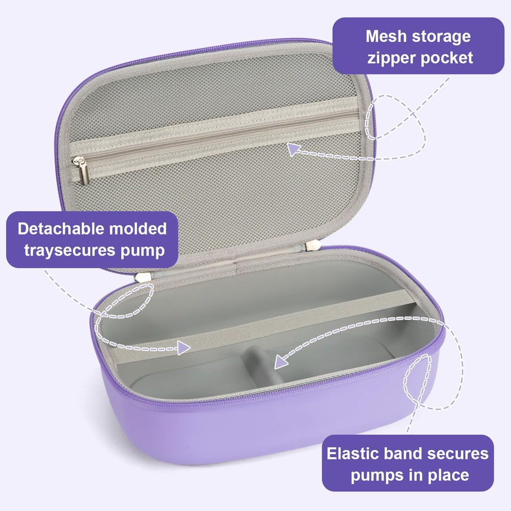 Bjabtan wearable pump case purple mesh pocket keeps cords and small items organized.