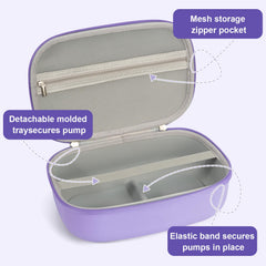 Bjabtan wearable pump case purple mesh pocket keeps cords and small items organized.