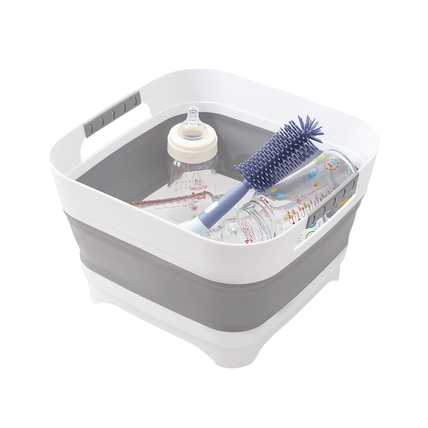 BKJSP collapsible wash basin elevated feet keep it steady on counters.