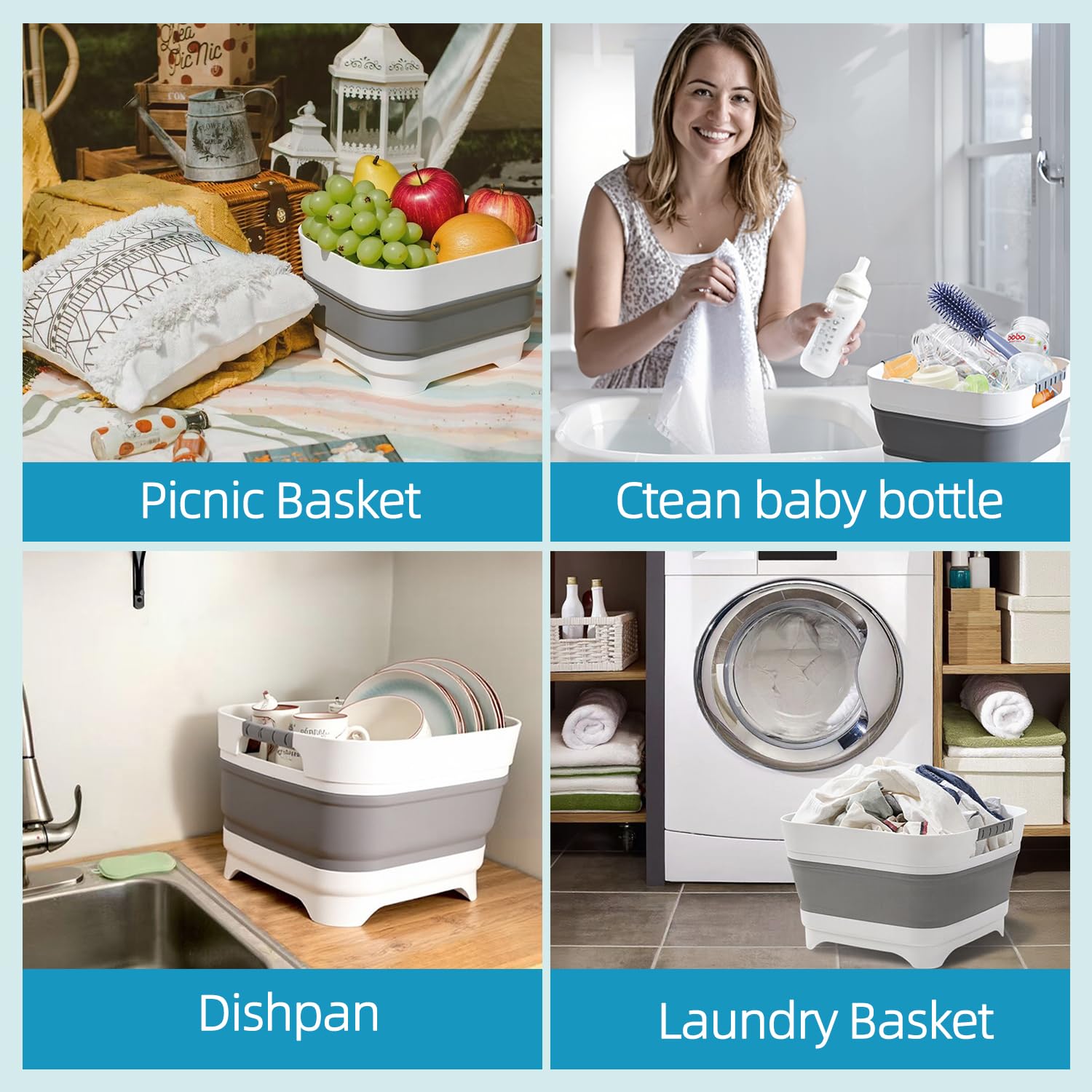 BKJSP collapsible wash basin shown in a multipurpose RV or home setup.