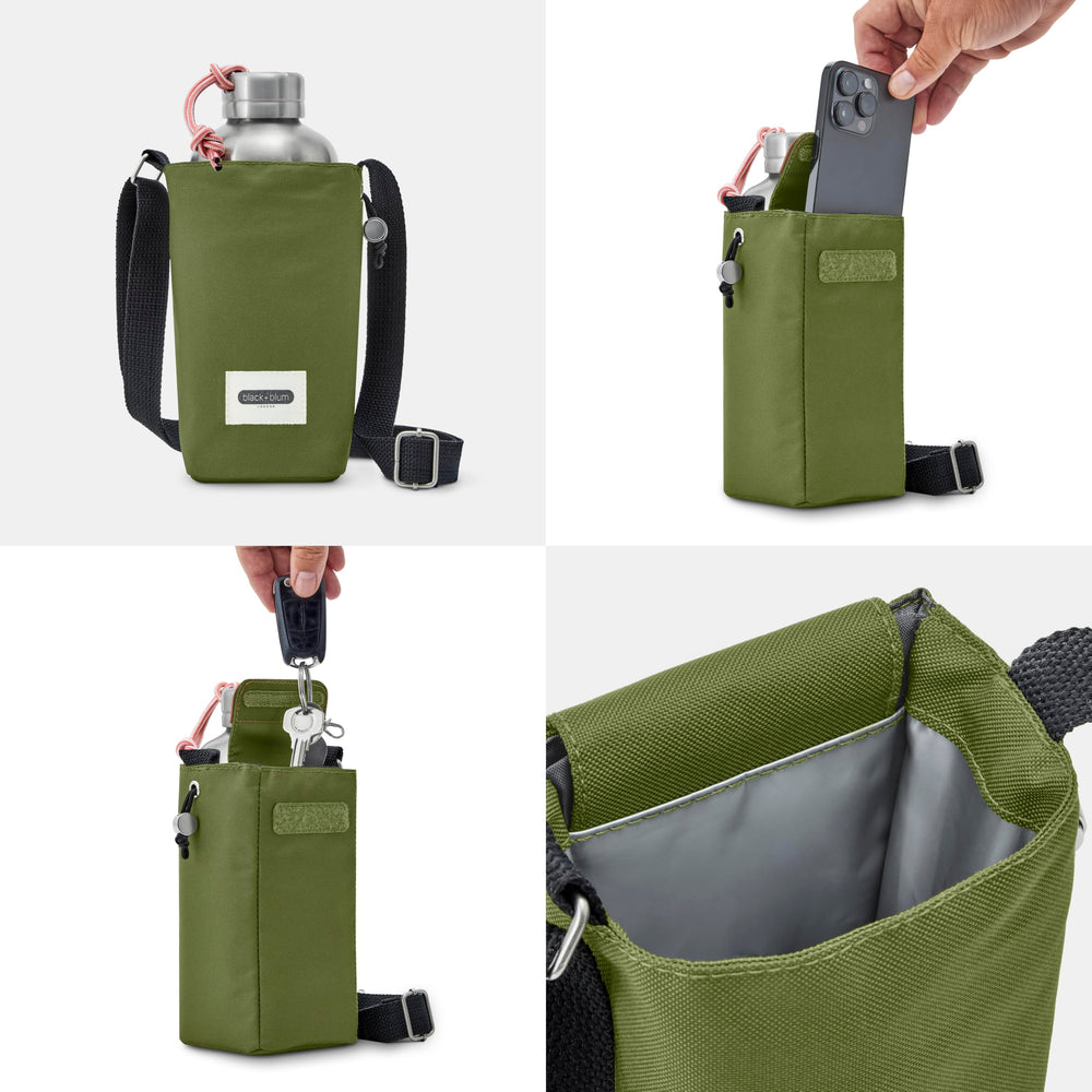Black+Blum bottle bag on the go for easy hands-free hydration.