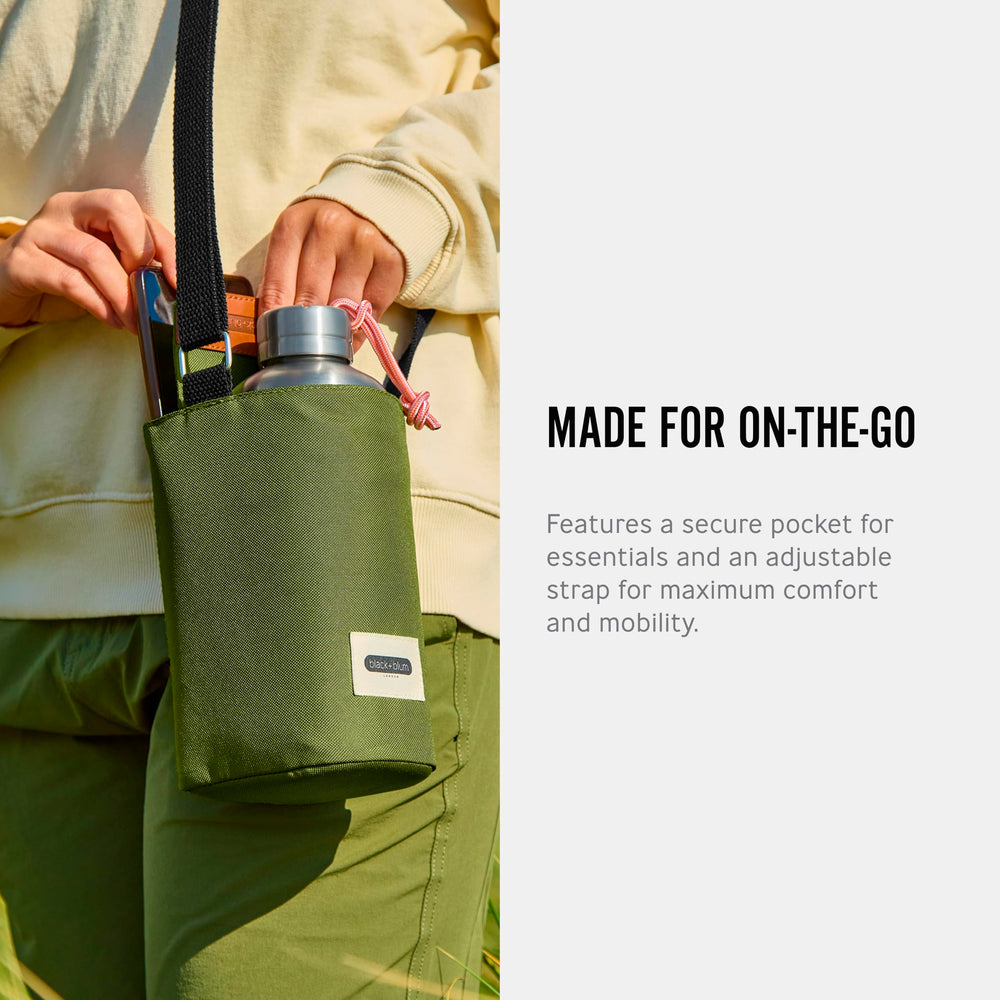 Secure pocket of the Black+Blum bag stores phone or keys during commutes.