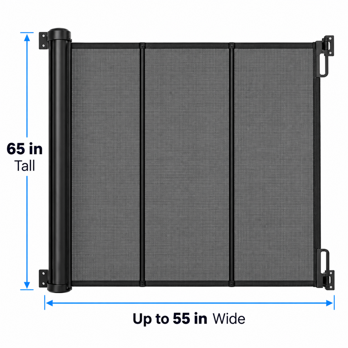 HEELALBABY 65" Extra Tall Retractable Pet & Baby Gate, Reinforced Mesh, Fits Openings Up to 55" Wide, Black