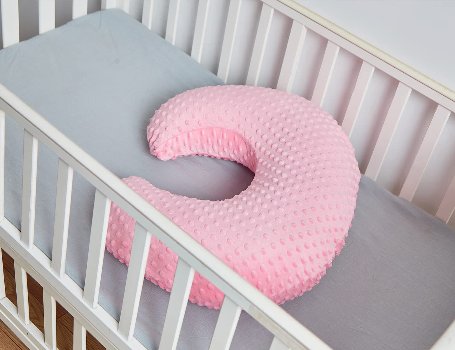 Blackleaf baby nursing pillow soft minky-dots detail conveys cozy feel for baby.