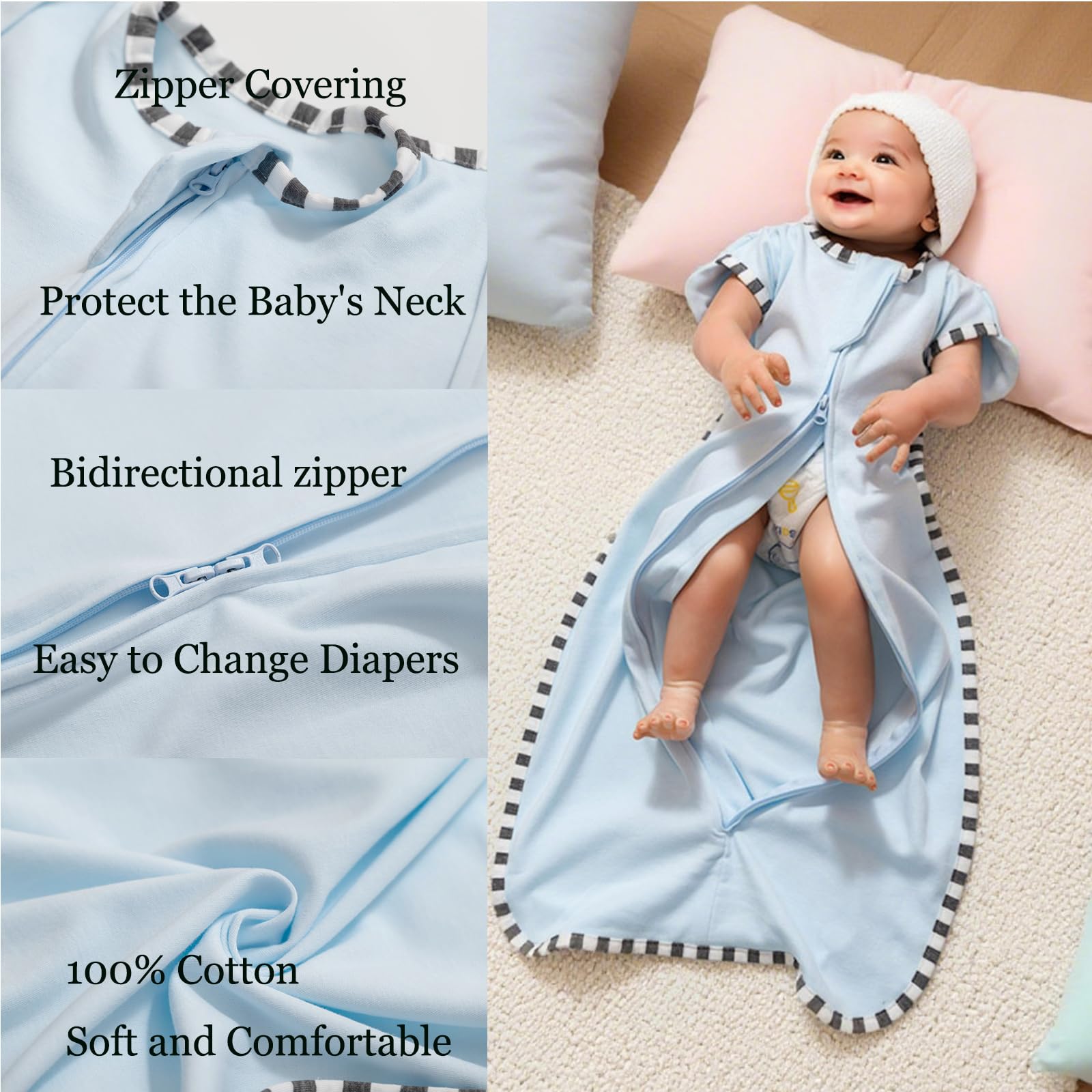 Blackleaf Baby 100% cotton swaddle close-up shows breathable year-round fabric