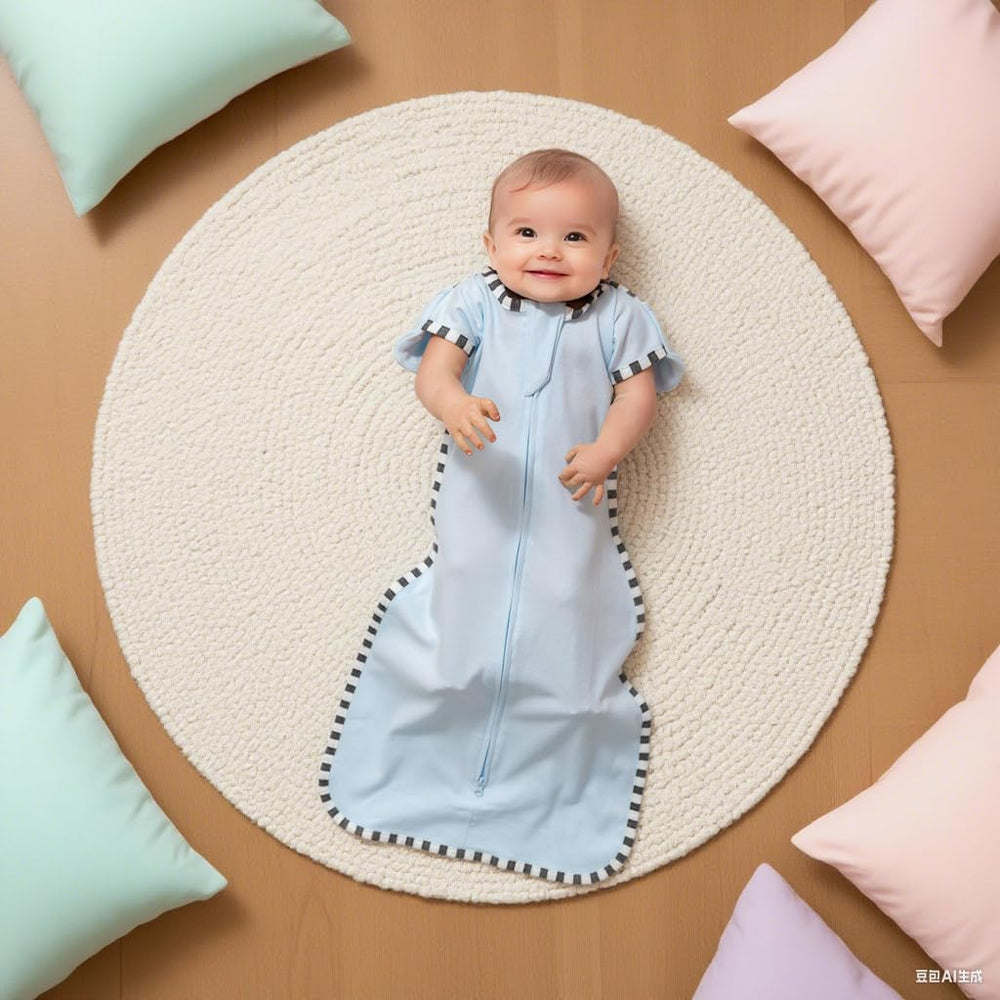 Blackleaf Baby swaddle worn by infant to illustrate secure, comfortable sleep