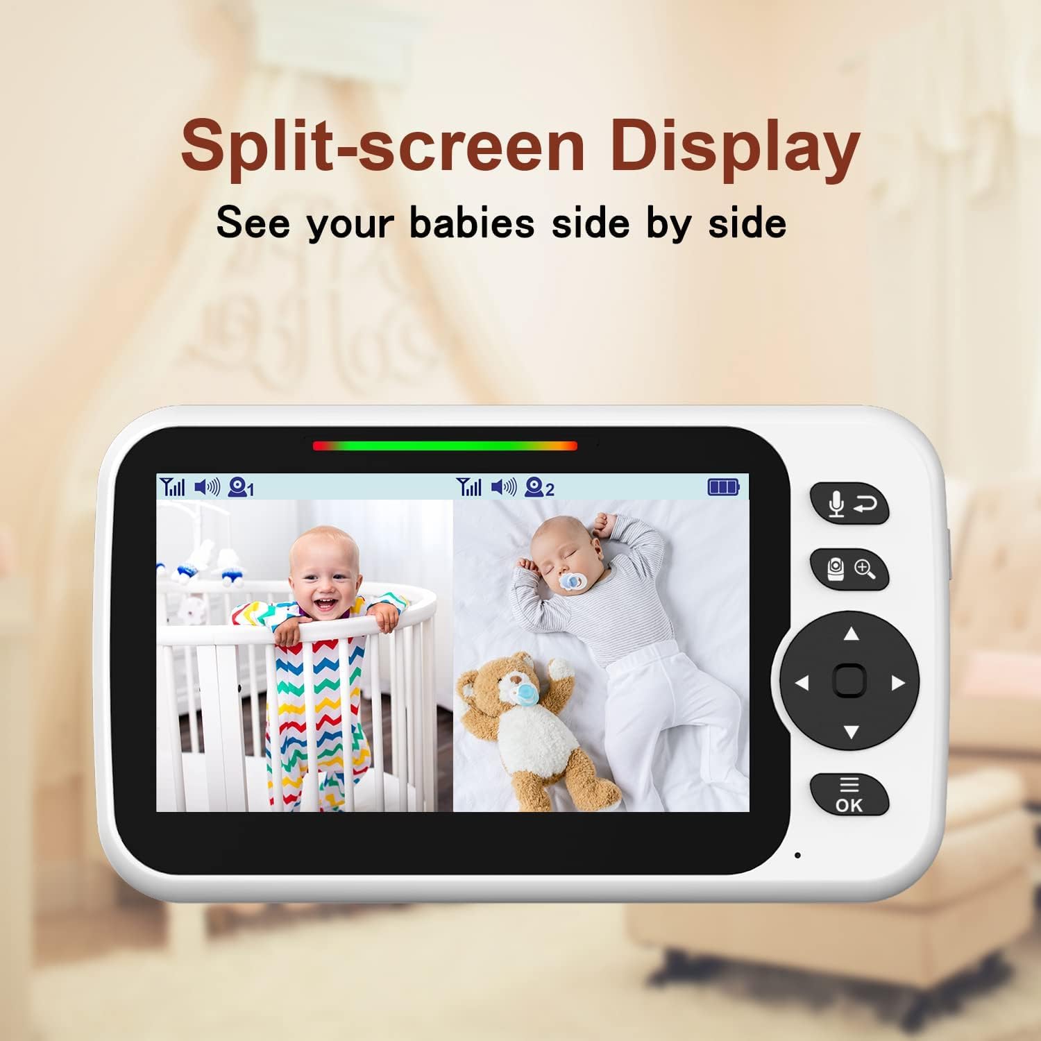 Blemil Upgrade two-cameras setup with split-screen view for dual-room monitoring